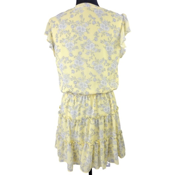 NWT 1.STATE yellow Floral Ruffle Skirt short sleeve mini Dress size M - Picture 10 of 11